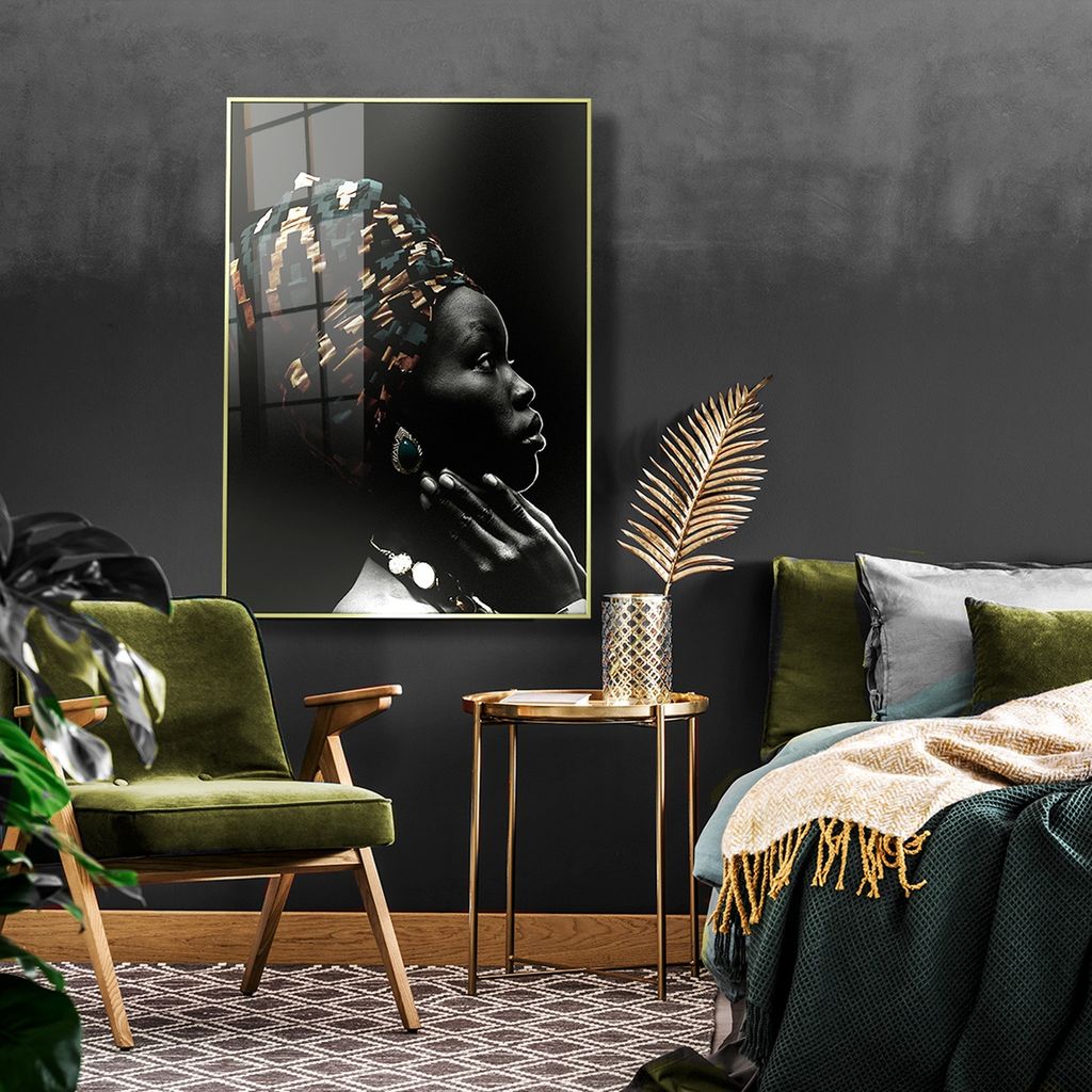 Üveg falikép 80x120 cm, női portré, fekete - TURBAN - Butopêa termék 2. képe